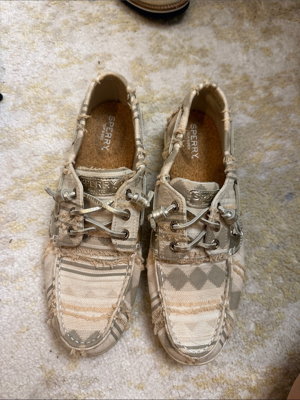 Sperry Neutral Striped Frayed Canvas Boat Shoes